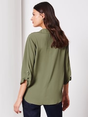 Lipsy Moss Green Petite V Neck 3/4 Sleeve Collared Blouse - Image 2 of 4