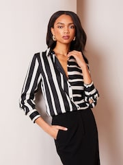 Lipsy Black Printed Satin Button Through Shirt - Image 1 of 4