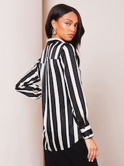 Lipsy Black Printed Satin Button Through Shirt - Image 2 of 4