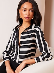 Lipsy Black Printed Satin Button Through Shirt - Image 4 of 4