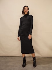 Ro&Zo Petite Rib Jersey Belted Black Dress - Image 1 of 4