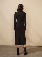 Ro&Zo Petite Rib Jersey Belted Black Dress - Image 2 of 4