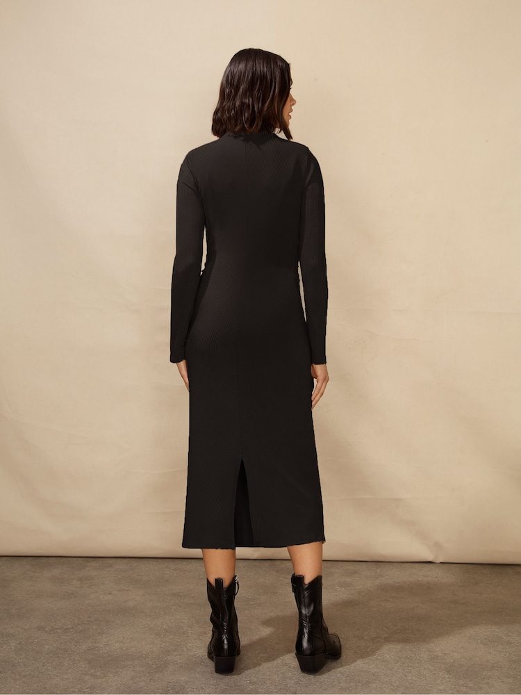 Ro&Zo Petite Rib Jersey Belted Black Dress - Image 2 of 4