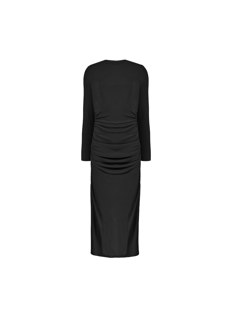 Ro&Zo Petite Rib Jersey Belted Black Dress - Image 4 of 4