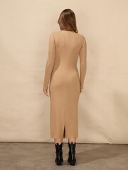 Ro&Zo Rib Jersey Gathered Brown Dress - Image 1 of 5