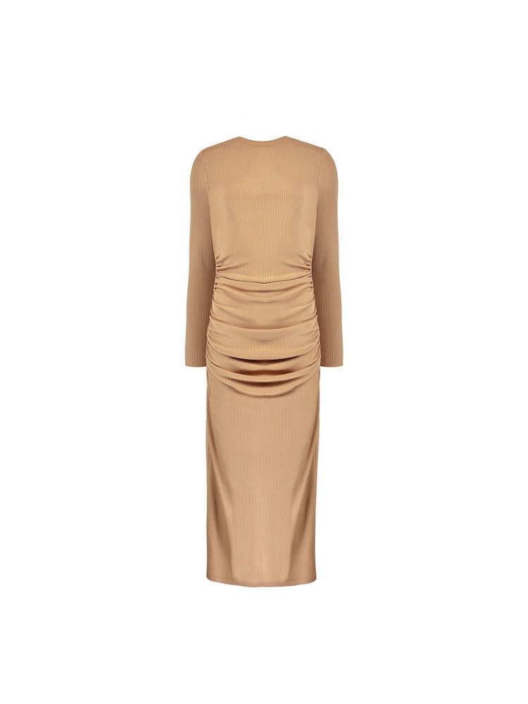 Ro&Zo Rib Jersey Gathered Brown Dress - Image 5 of 5