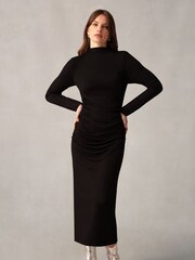 Ro&Zo Rib Jersey Gathered Black Dress - Image 1 of 5
