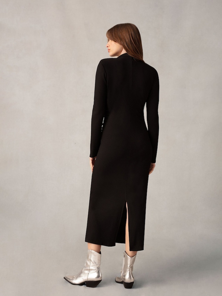 Ro&Zo Rib Jersey Gathered Black Dress - Image 2 of 5