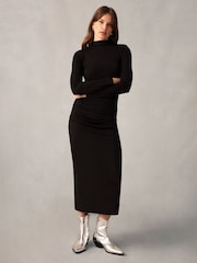 Ro&Zo Rib Jersey Gathered Black Dress - Image 3 of 5