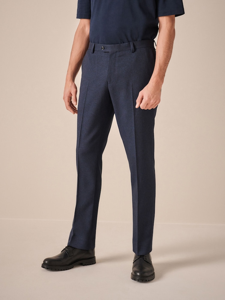 Navy Blue Slim Fit Textured Suit Trousers - Image 1 of 9