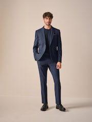 Navy Blue Slim Fit Textured Suit Trousers - Image 2 of 9