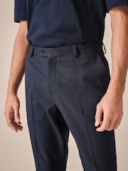 Navy Blue Slim Fit Textured Suit Trousers - Image 4 of 9
