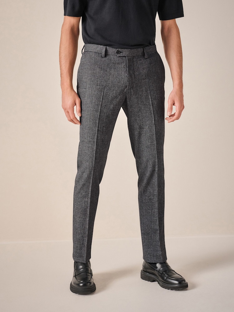Grey Trimmed Texture Suit Trousers - Image 1 of 9