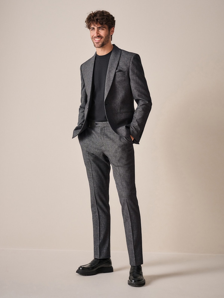 Grey Trimmed Texture Suit Trousers - Image 2 of 9