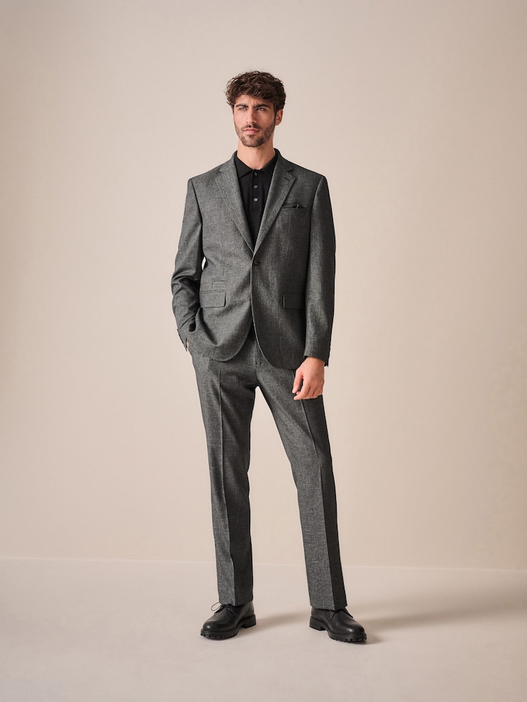 Grey Tailored Fit Textured Suit Trousers - Image 2 of 9