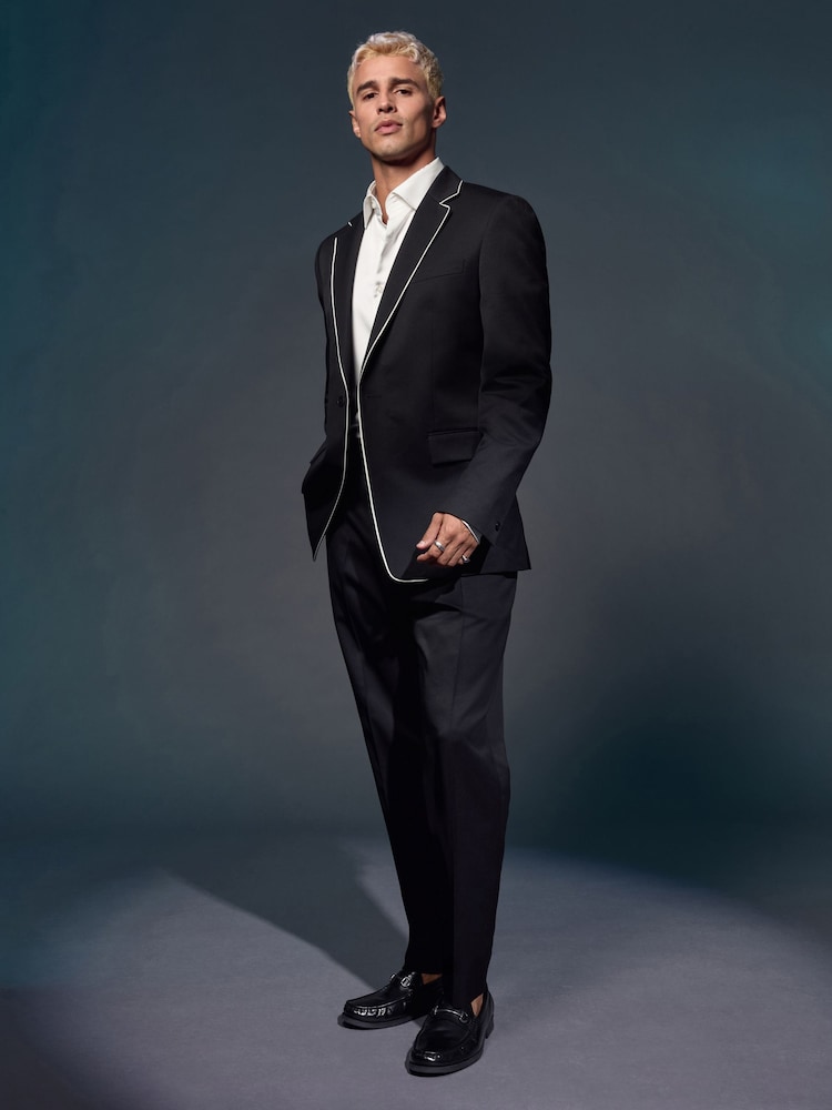 Black EDIT Trimmed Tuxedo Suit Jacket - Image 1 of 8