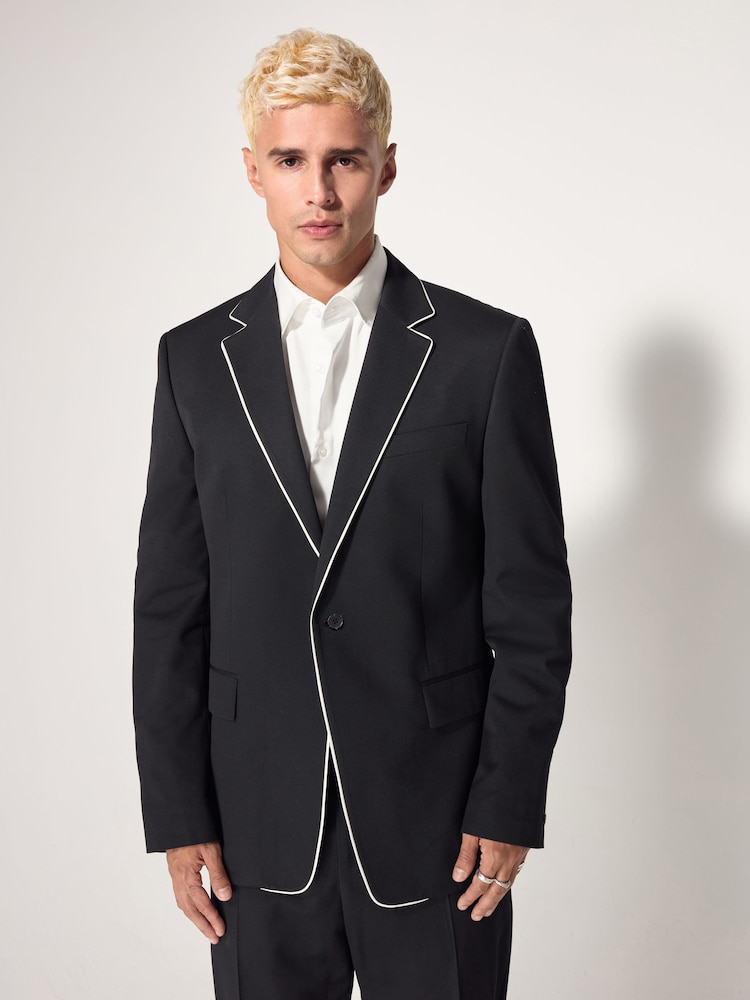 Black EDIT Trimmed Tuxedo Suit Jacket - Image 2 of 8 Black EDIT Trimmed Tuxedo Suit Jacket - Image 2 of 8
