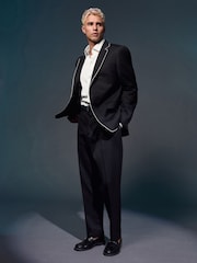 Black EDIT Trimmed Tuxedo Suit Trousers - Image 2 of 5