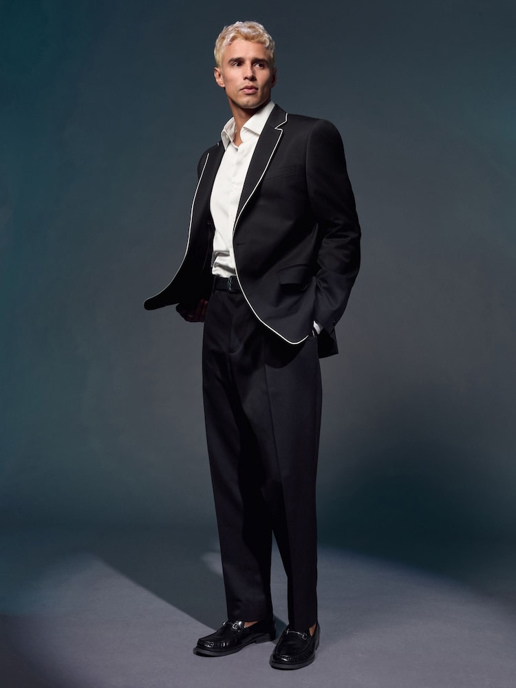 Black EDIT Trimmed Tuxedo Suit Trousers - Image 2 of 5