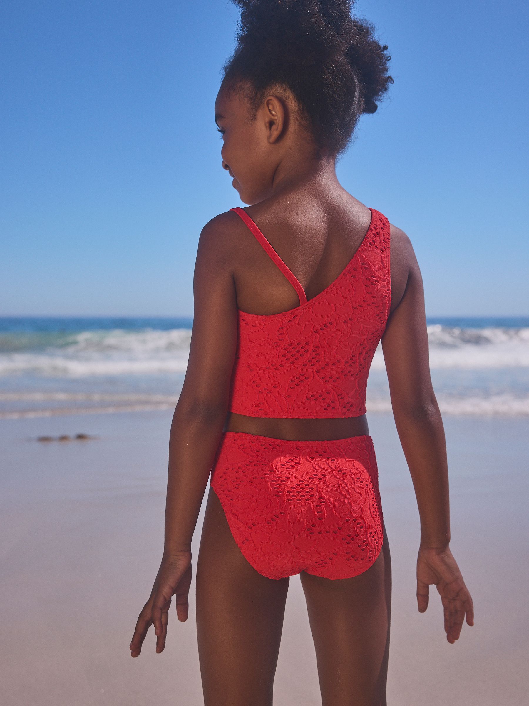 Red one shoulder bathing suit shop