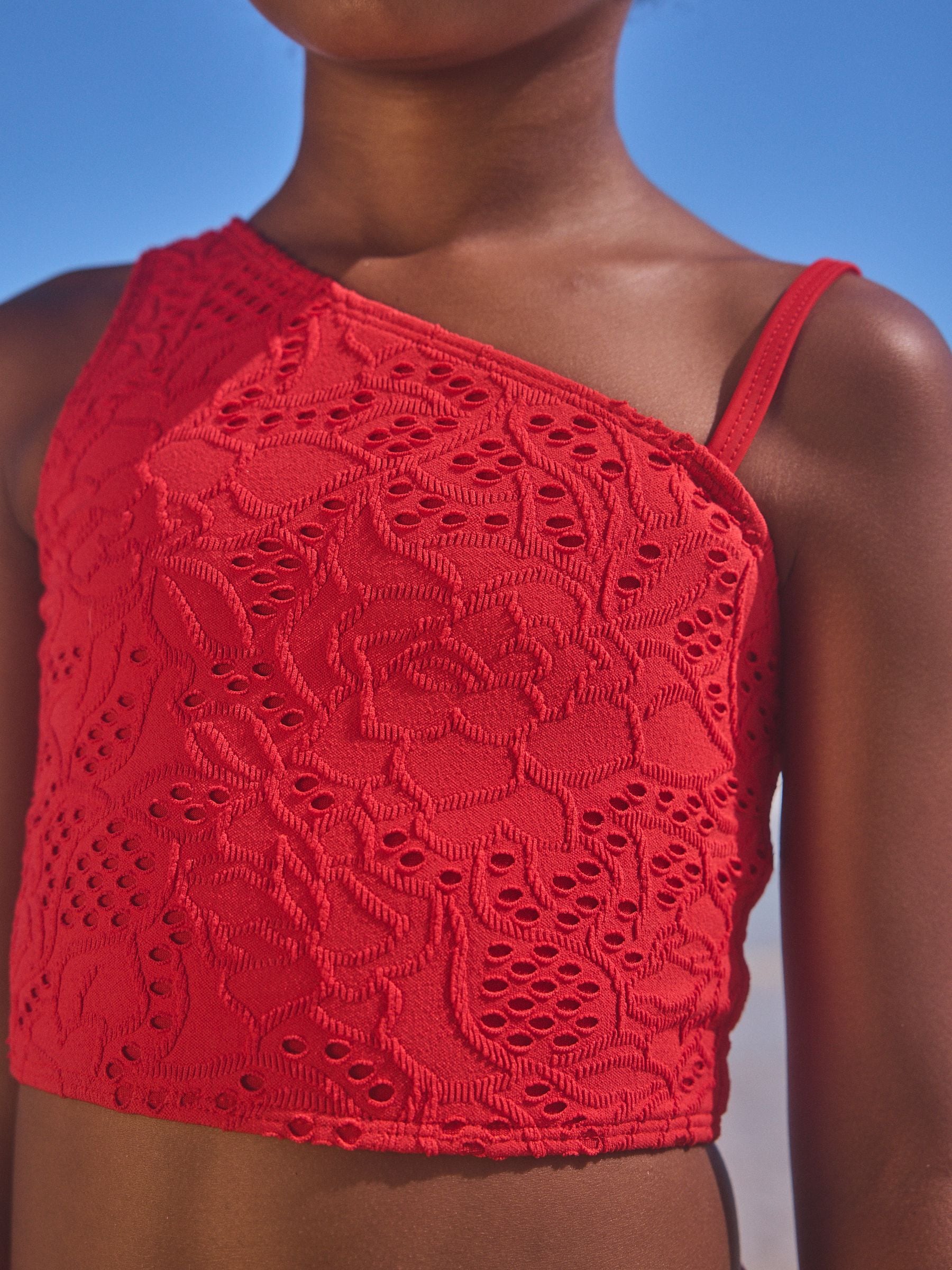 One shoulder bikini red hot sale