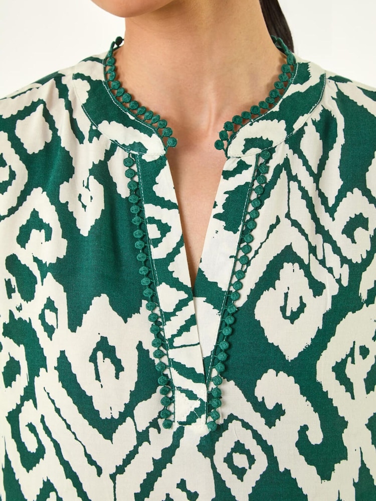 Roman Green Petite Aztec Frill Hem Dress - Image 5 of 5 Roman Green Petite Aztec Frill Hem Dress - Image 5 of 5