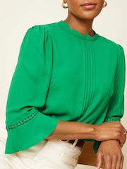 Love & Roses Green Scallop Pintuck Flute Sleeve Blouse - Image 2 of 4