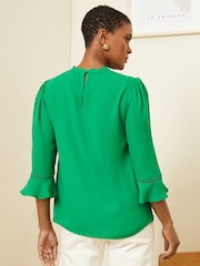Love & Roses Green Scallop Pintuck Flute Sleeve Blouse - Image 3 of 4
