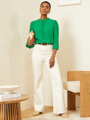 Love & Roses Green Scallop Pintuck Flute Sleeve Blouse - Image 4 of 4
