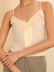 Love & Roses Ivory White Petite Lace Trim V Neck Cami Vest Top - Image 2 of 4