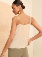 Love & Roses Ivory White Petite Lace Trim V Neck Cami Vest Top - Image 3 of 4