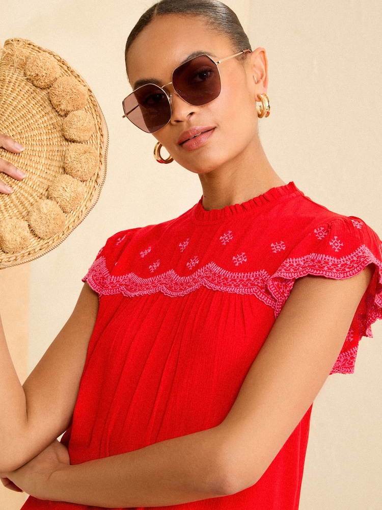 Rdeča in roza vezena - Love & Roses top s širokimi rokavi - Slika 2 iz 4 Rdeča in roza vezena - Love & Roses top s širokimi rokavi - Slika 2 iz 4