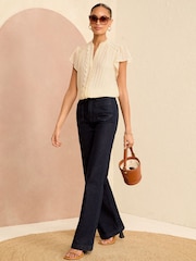 Love & Roses Ivory White Scallop Detail Flutter Sleeve Pleated Top - Image 4 of 4