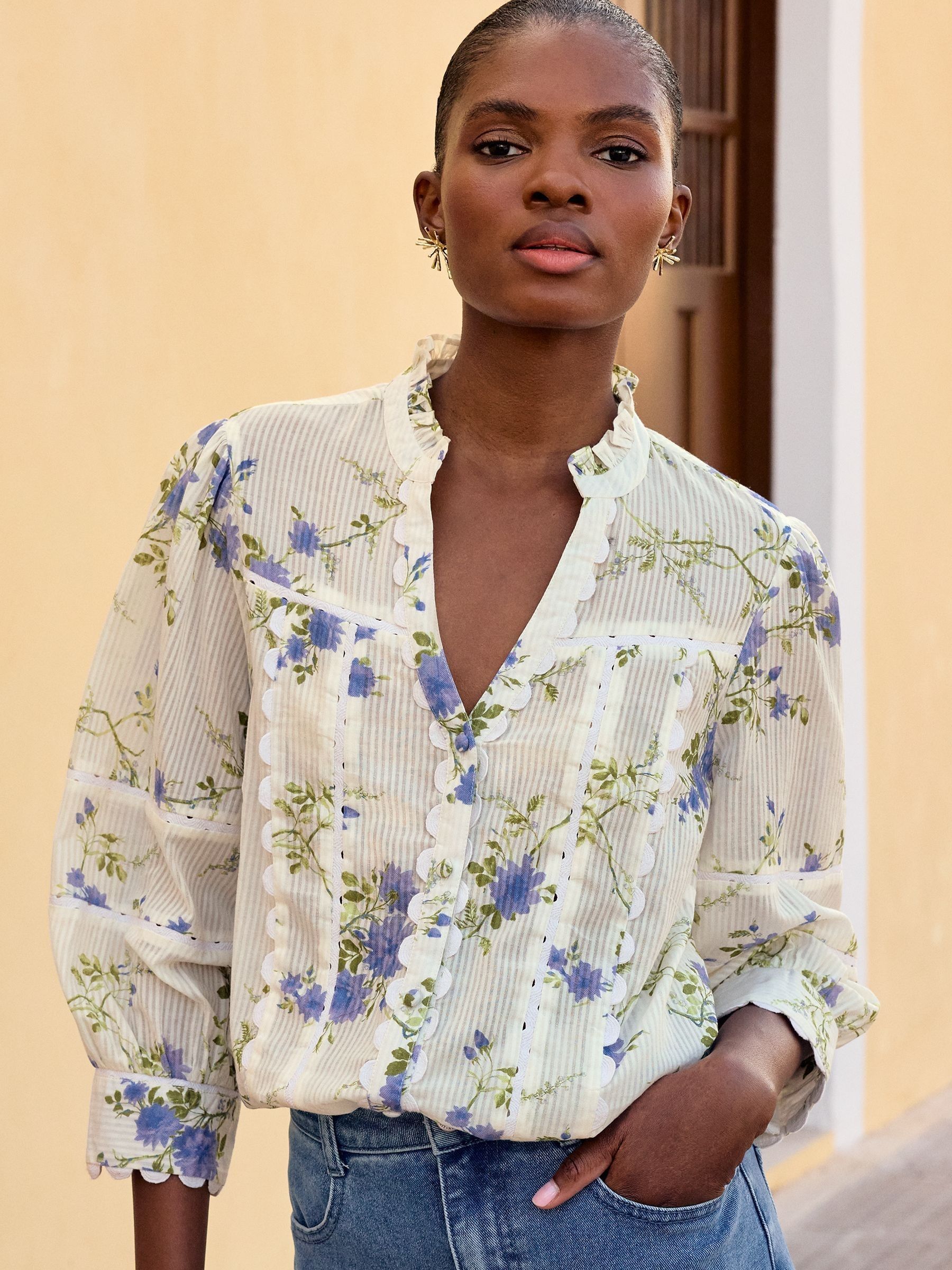 Green and Turquoise Floral Blouse with Blue Ric Rac main image 1