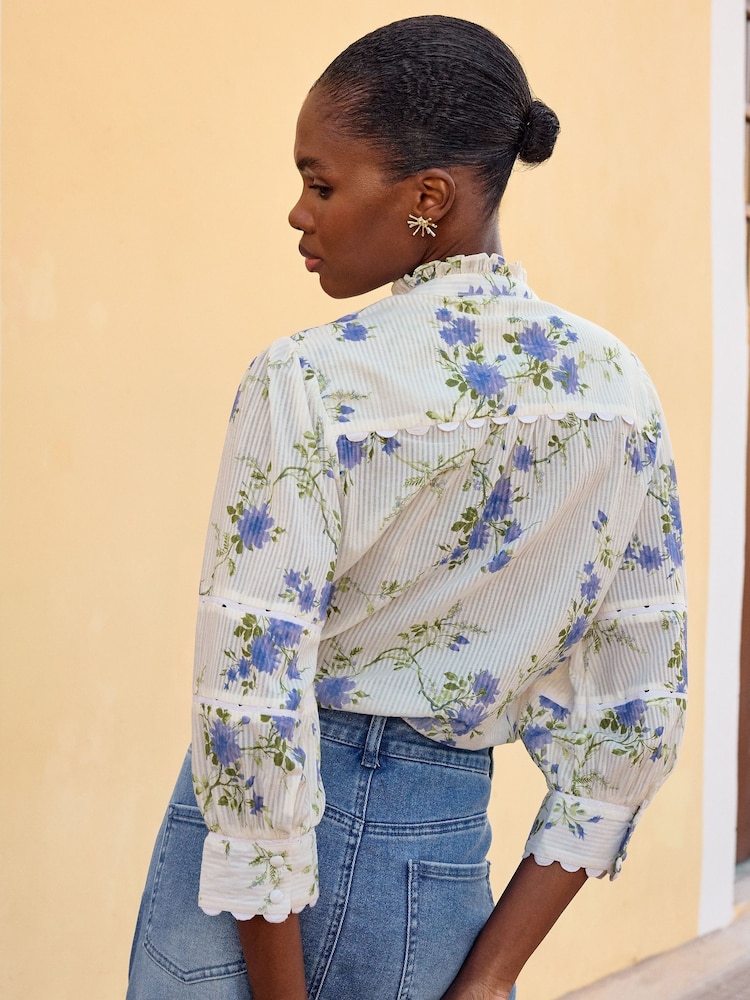 Love & Roses Ivory White Floral V Neck Ric Rac Trim Blouse - Image 2 of 4 Love & Roses Ivory White Floral V Neck Ric Rac Trim Blouse - Image 2 of 4
