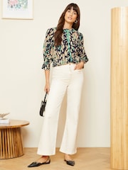 Love & Roses Navy Blue Printed Tipped 3/4 Sleeve Keyhole Blouse - Image 4 of 4