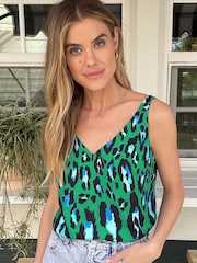 Love & Roses Green Animal Petite V Neck V Back Woven Vest - Image 1 of 4