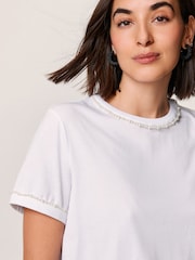 White Pearl Trim Short Sleeve T-Shirt - Image 5 of 7