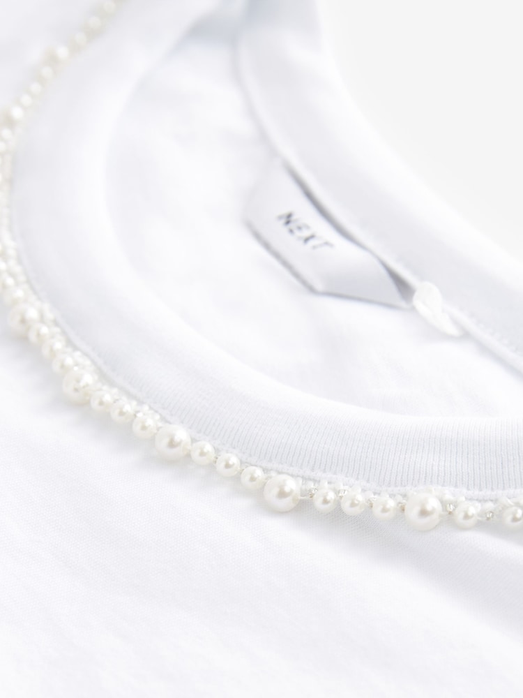 White Pearl Trim Short Sleeve T-Shirt - Image 7 of 7