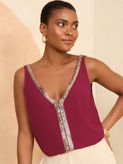 Love & Roses Purple Trim Detail V Neck Vest Top - Image 1 of 4