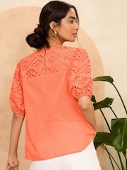 Love & Roses Pink Broderie Yoke Puff Sleeve Blouse - Image 3 of 4