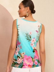 Love & Roses Blue Tropical Print Jersey Scoop Neck Vest Top - Image 3 of 4
