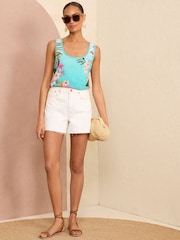 Love & Roses Blue Tropical Print Jersey Scoop Neck Vest Top - Image 4 of 4