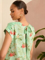 Love & Roses Green Tropical Woven Lace Shoulder T-Shirt - Image 3 of 4