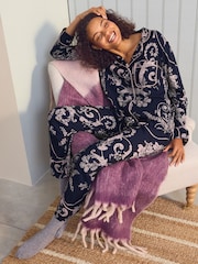 أزرق داكن/وردي - طقم بيجامة Josette بأزرار كاملة من Laura Ashley - Image 1 of 10