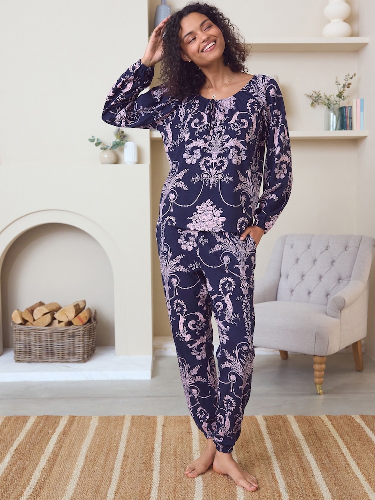 Laura Ashley Navy/Pink 100% Cotton Pyjamas - Image 2 of 6