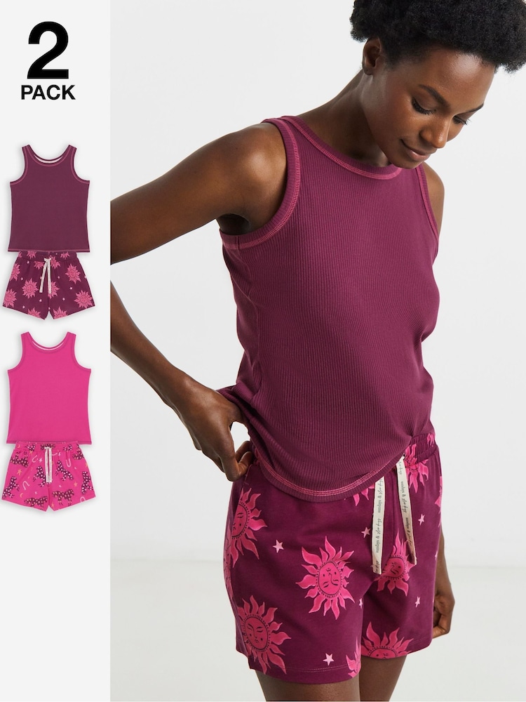 Simply Be Pink Pretty Secrets Ribbed Shortie Set 2 Pack - Image 1 of 5 Simply Be Pink Pretty Secrets Ribbed Shortie Set 2 Pack - Image 1 of 5
