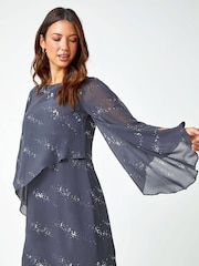 Roman Grey Sequin Embellished Asymmetric Overlay Dress - Image 1 of 4