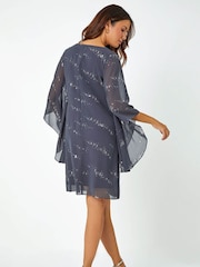 Roman Grey Sequin Embellished Asymmetric Overlay Dress - Image 2 of 4