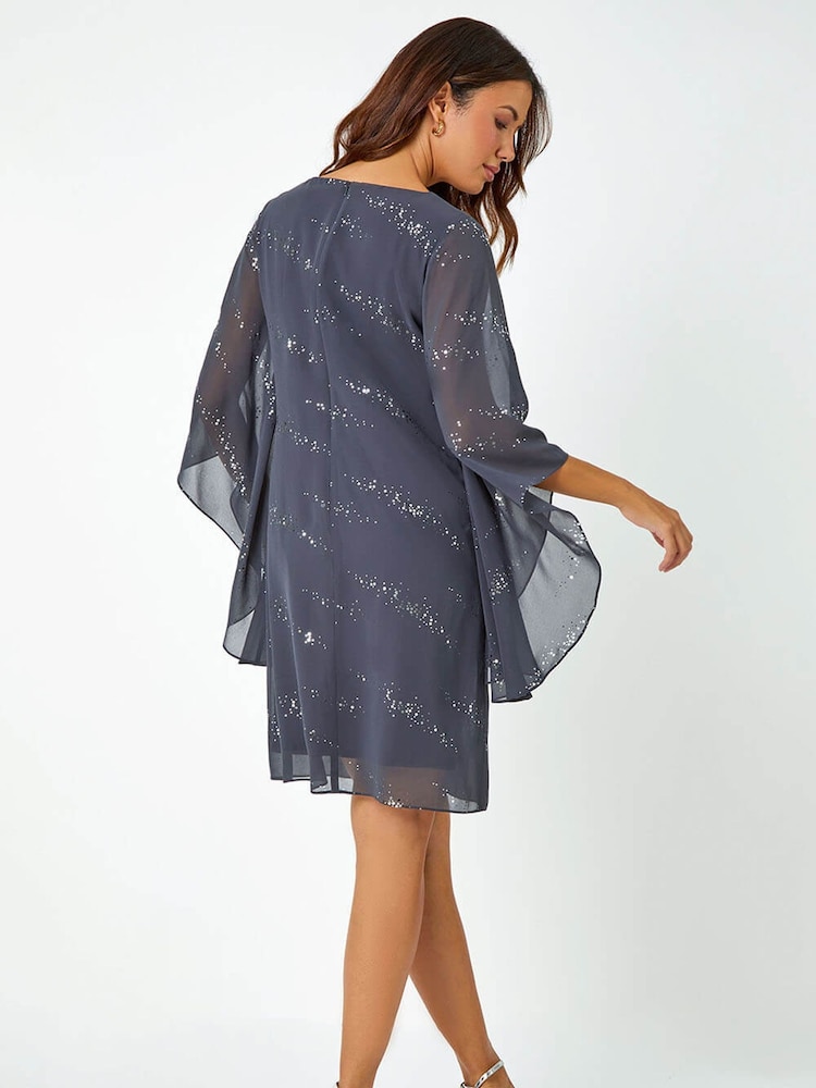 Roman Grey Sequin Embellished Asymmetric Overlay Dress - Image 2 of 4